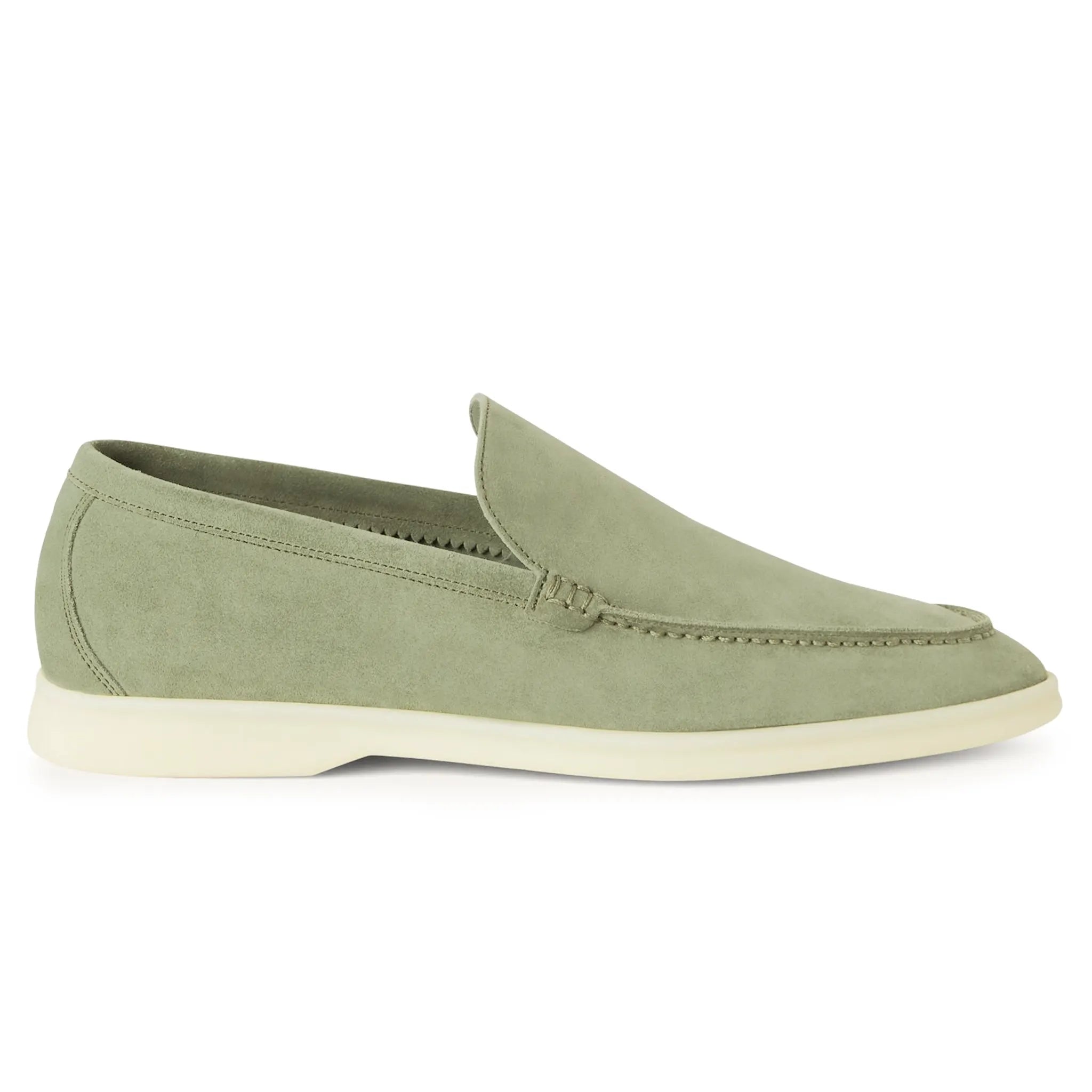 Side View of Loro Piana Summer Walk Suede Shamrock Loafers FAE8124